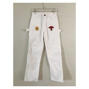 White Embroidered Basketcase Edition Carpenter Dickies Sz 28x30 Mushroom Flower